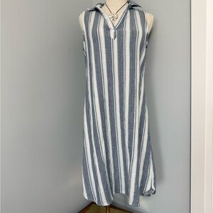 Beach Lunch Lounge Blue & White Striped Sleeveless Shirt Dress | Size Small